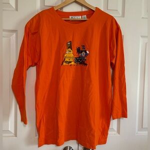RARE 90's Malarkey Vintage Halloween Embroidered Design Long Sleeve Top sz Large